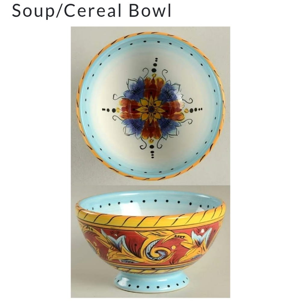 Tabletops Gallery Renaissance Hand-Painted Soup/Cereal Bowl Yellow, Blue, Red